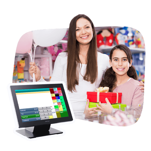 DBS POS Built for Retail Businesses A mom an her daughter are in a gift shop using DBS for their POS needs.