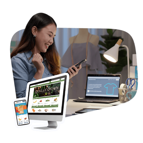 DBS Online & In-Store Selling for Retail Businesses A woman sells products online with a POS from DBS.