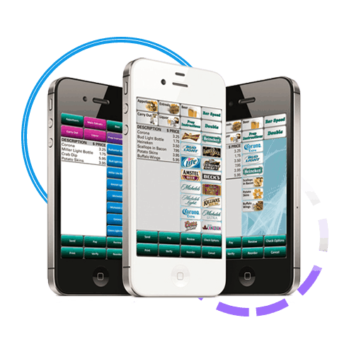 Digital Dining POS on three iPhones