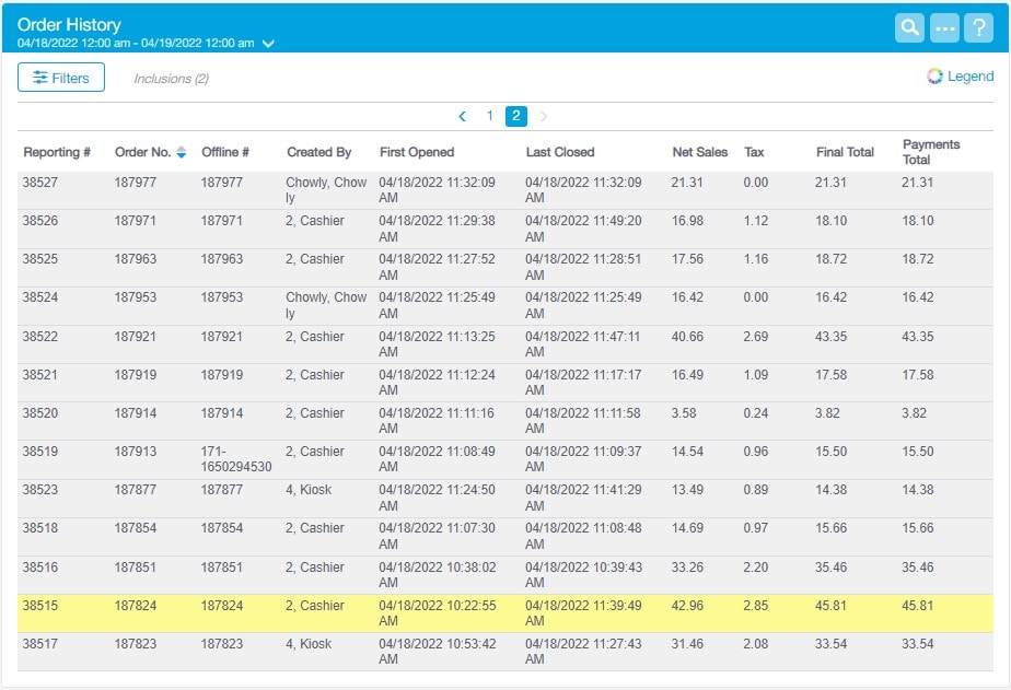 Report Data - Order History Report - Revel Systems Management Console Access