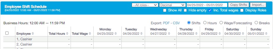 Filtering Shift Schedules - Shift Schedule - Revel Systems Management Console Access