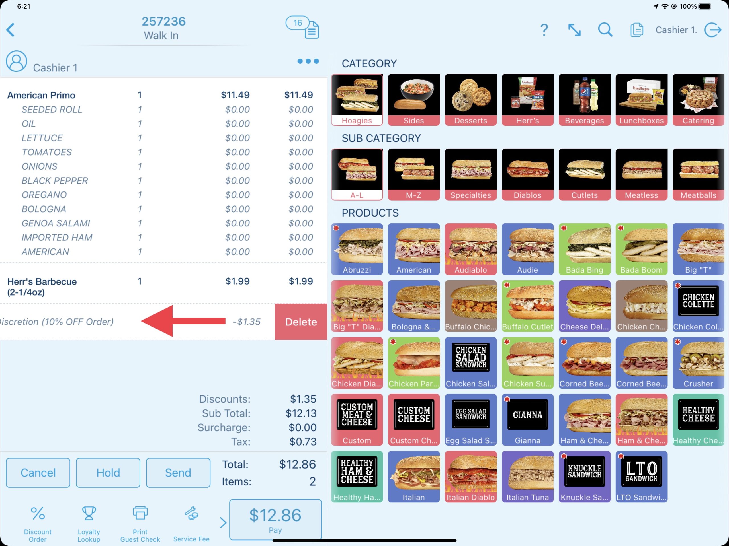 To delete Discount, swipe left - Applying POS Level Discounts with Revel Systems