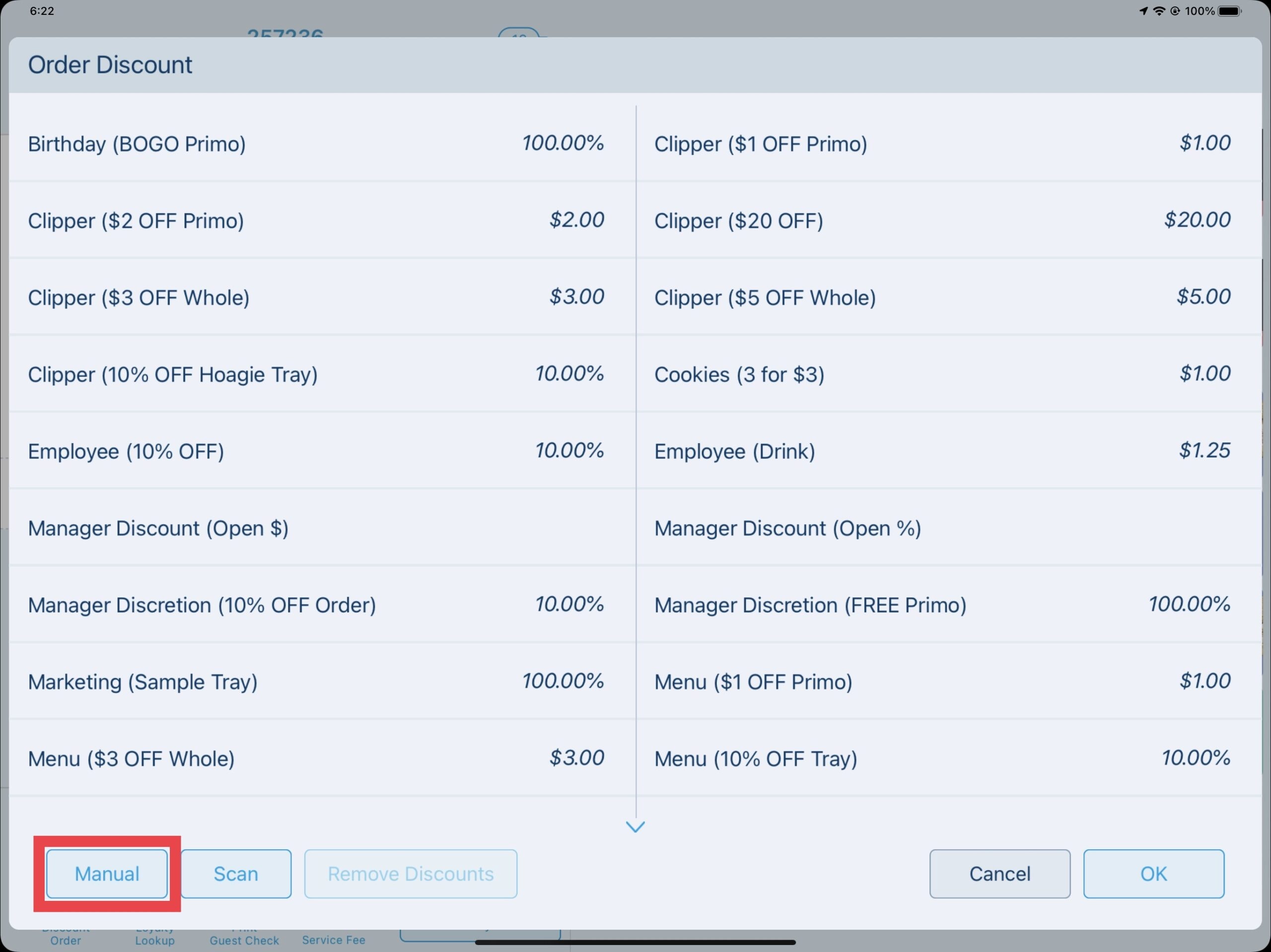 Add a manual discount - Applying POS Level Discounts with Revel Systems