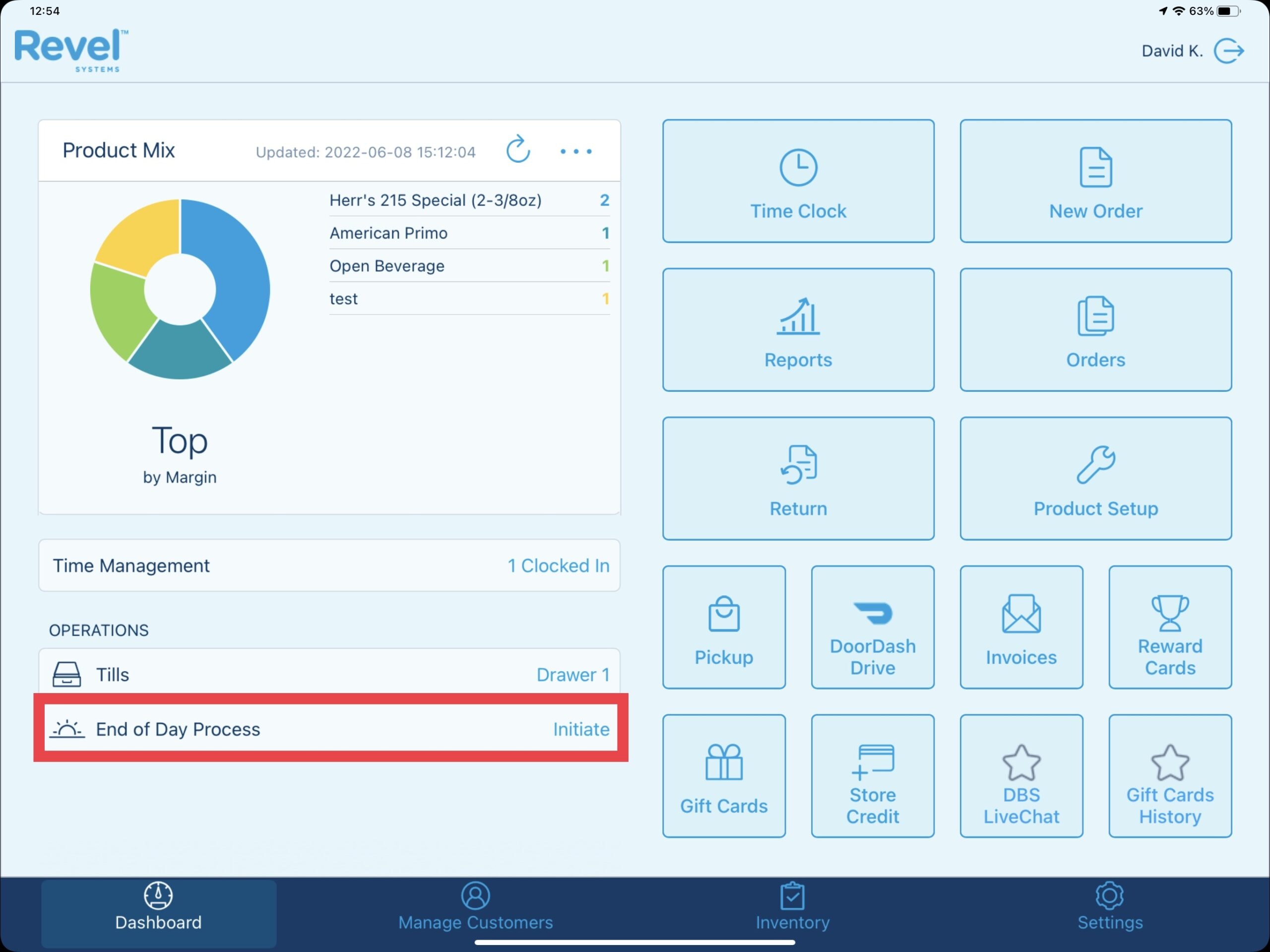 Running the End Of Day Dashboard - Running End of Day with Revel Systems