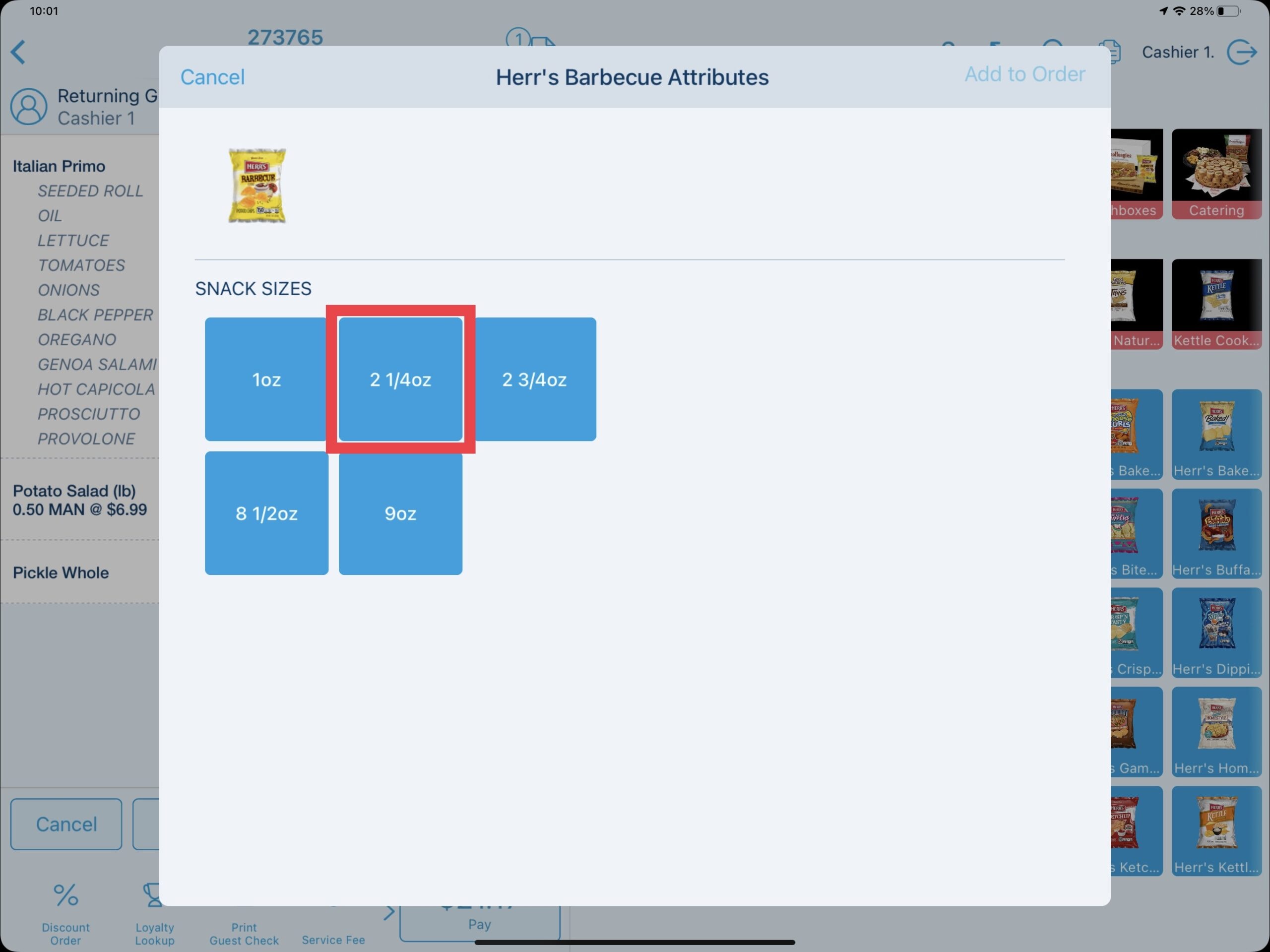 Product Snack Size - Ordering Products with Revel Systems