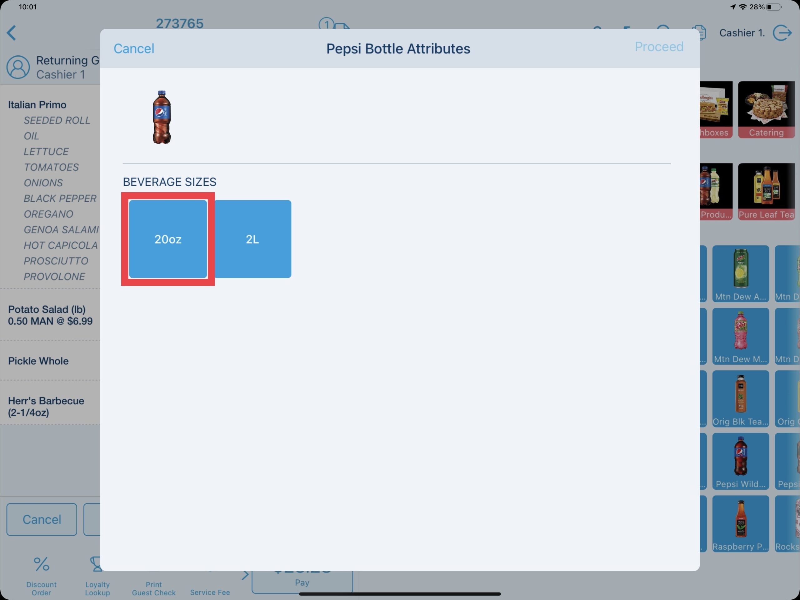 Product Beverage Size - Ordering Products with Revel Systems