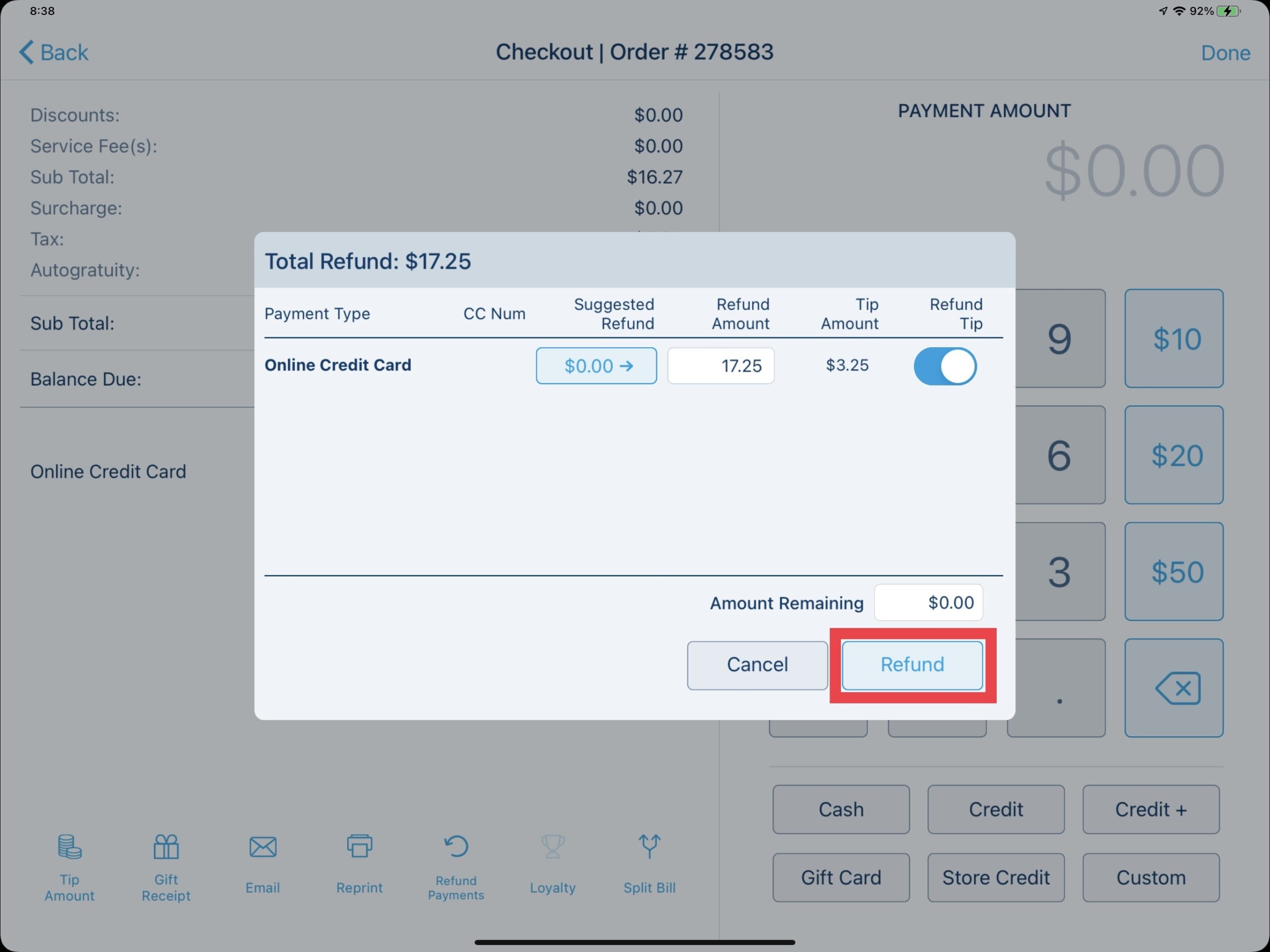 Confirm the refund amount - Returns & Comps with Revel Systems