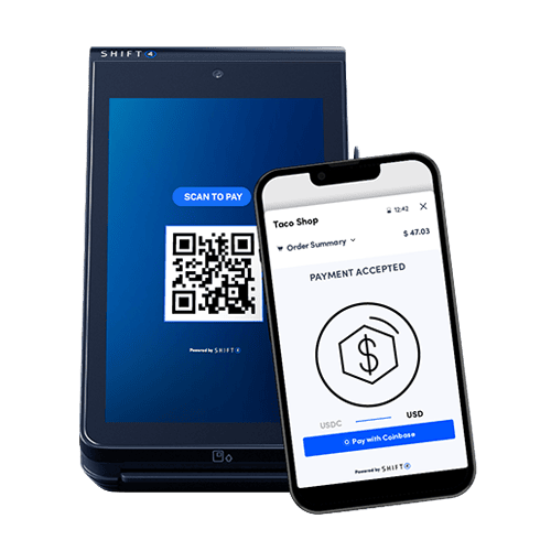 SkyTab QR code payment terminal with smartphone.