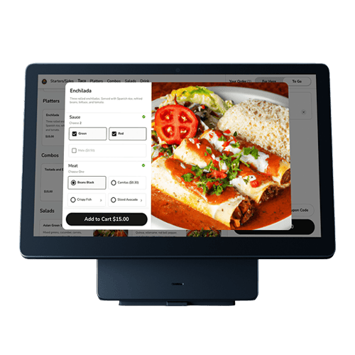 Interactive SkyTab Kiosk touchscreen for restaurant orders.