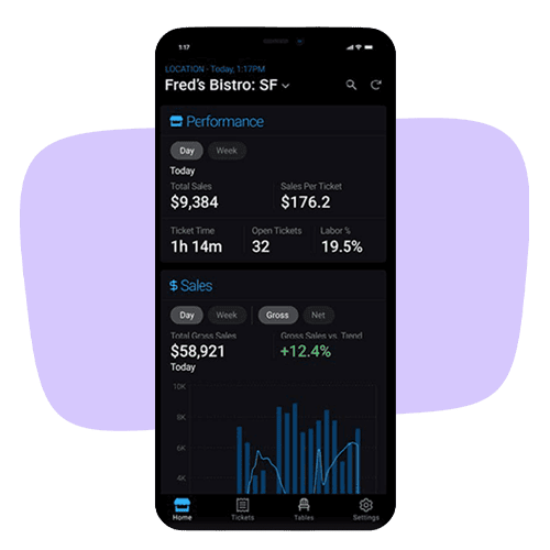 Modern point of sale analytics app on smartphone screen.