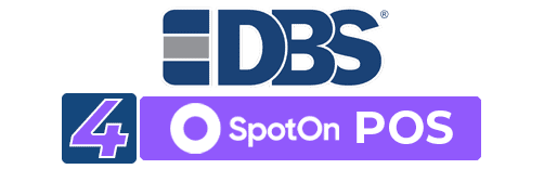 DBS & SpotOn logos for restaurant point of sale systems.