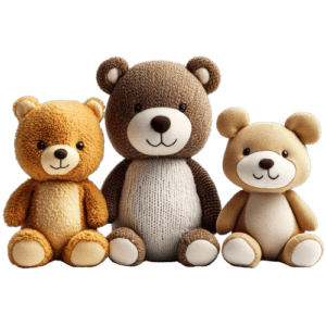 Three adorable plush bear toys in different colors and sizes.