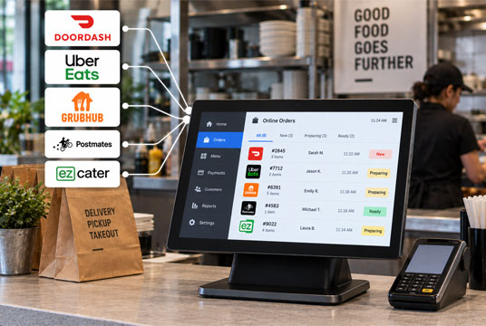 DBS point of sale systems integrate with third-party delivery applications.