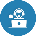 Support Member With Laptop Round DBS Point of Sale Icon Blue